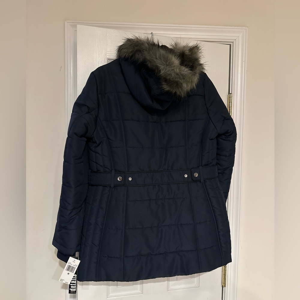 NWT Details Long Faux Fur Hooded Winter Coat BLACK Medium - Picture 2 of 3